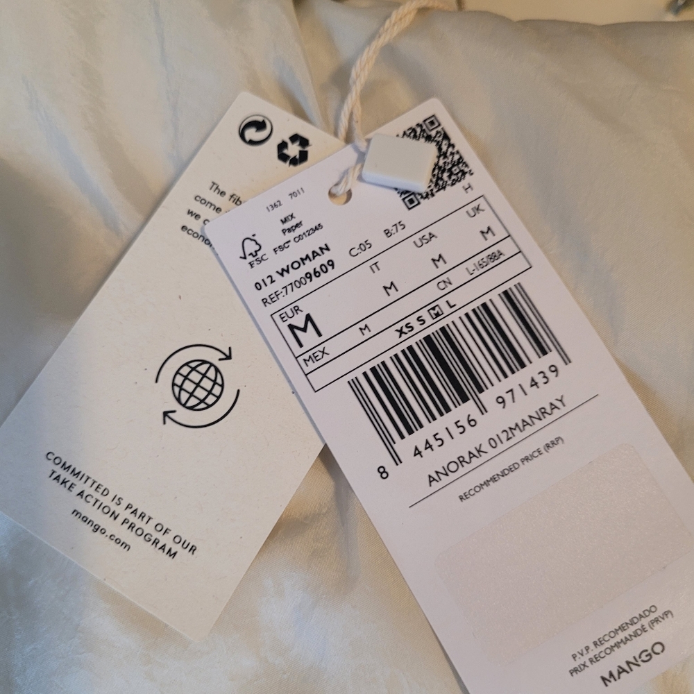 Nwt! Mango Padded Coat Belted With Pouch Ecru Sz M - Picture 12 of 13